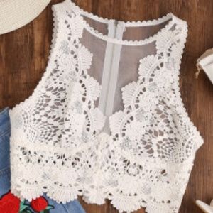 Scallop Lace Applique Exposed Zip Tulle Tank Top